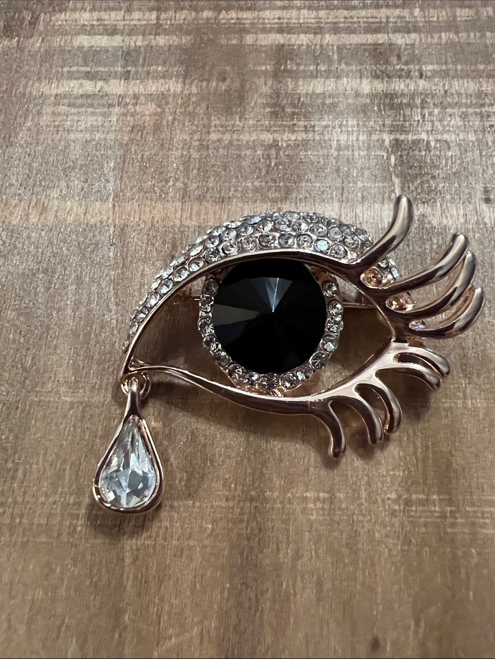 3/$18 Gold-Tone Eye Brooch with Black Center and Clear Crystal Tear Lot 6055